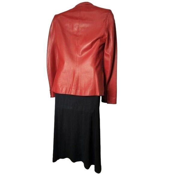 Ralph Lauren Red Leather Jacket Size 2 & Black Cotton Dress Size petite small 2 - Picture 2 of 12